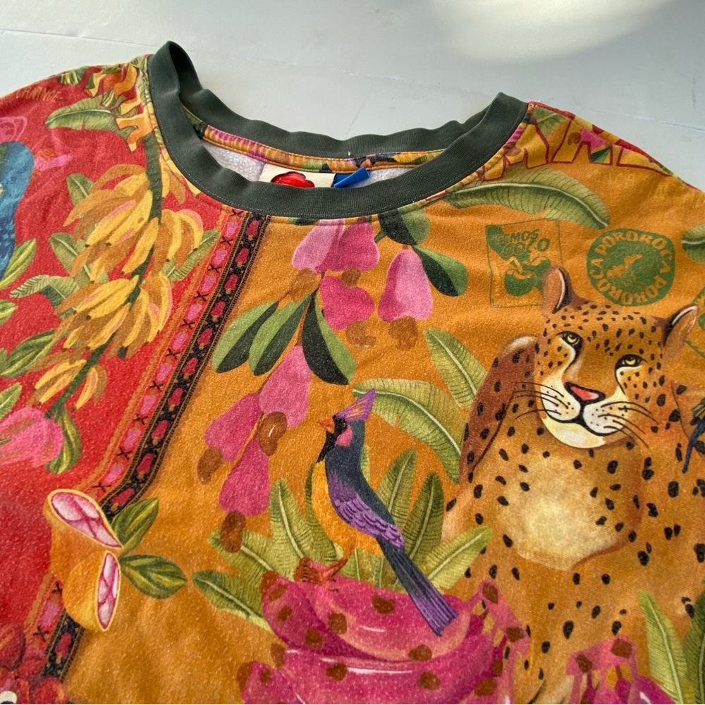 FARM Rio Anthropologie Brazil Jungle Leopard Parrot Sweatshirt Top women’s xl - Picture 5 of 16